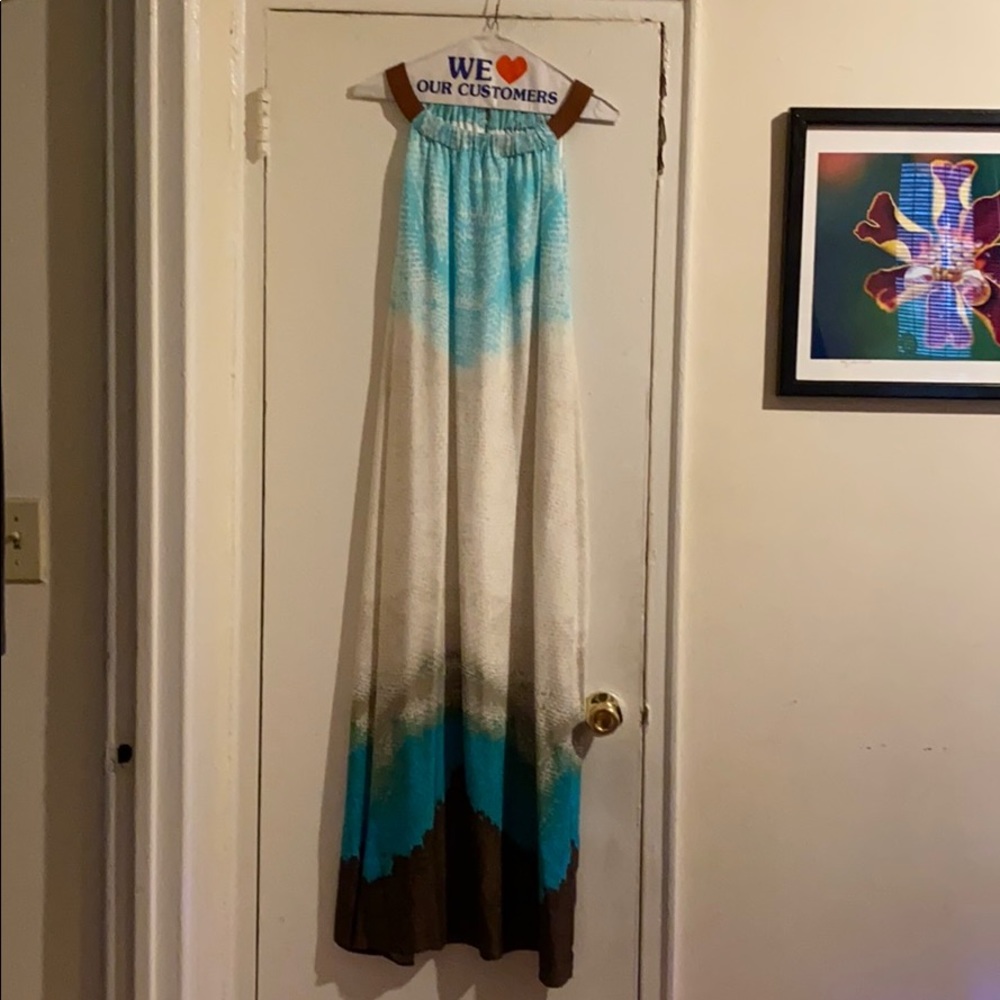 Worn once. Dry cleaned Multi colored maxi dress.